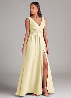 Azazie Tanicia Bridesmaid Dresses Lemon Sorbet A-Line Pleated Chiffon Dress image3