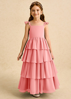Azazie Boba vestidos de niña de las flores Vestido de Coral de Gasa de Corte En A con Escote Cuadrado image5