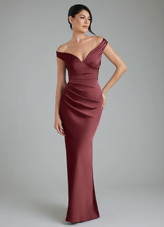 Azazie Stella Bridesmaid Dresses Merlot Sheath Corset Stretch Satin Convertible Dress image1