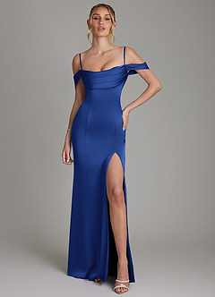 Azazie Nira Bridesmaid Dresses Royal Blue Mermaid Corset Stretch Satin Dress image4