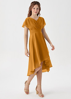Azazie Graciela Junior Butterscotch A-Line Pleated Chiffon Dress image5