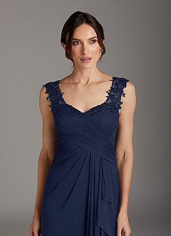 Azazie Edelin Mother of the Bride Dresses Dark Navy A-Line Sweetheart Neckline Pleated Mesh Dress image6