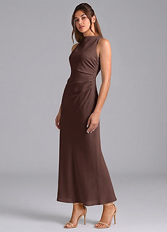 Azazie Evadne Bridesmaid Dresses Ganache Sheath Pleated Chiffon Dress image1