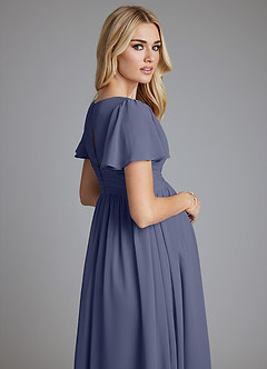 Azazie Verna Maternity Bridesmaid Dresses A-Line V-Neck Ruched Chiffon Floor-Length Dress image7
