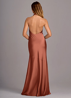 Azazie Lorena Robes de demoiselle d'honneur Robe Sirène en Satin extensible Plissée Argile image2