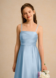 Azazie Pebbles Girls Formal Flower Girl Dresses Powder Blue A-Line Pleated Matte Satin Dress image3