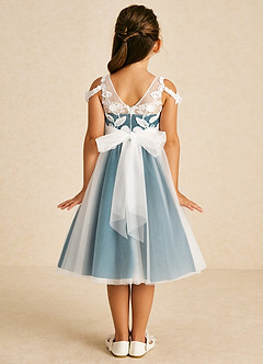 Azazie Sunnie Abiti da Ragazza di Fiori Abito A-Line in Tulle Pizzo Blu Inchiostro image3