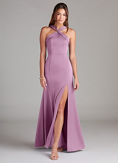 Azazie Rue Bridesmaid Dresses Wisteria A-Line Pleated Stretch Satin Dress image3