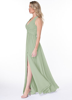 Azazie Jaclyn Brautjungfernkleider A-Linie Plissee Chiffon Kleid Staubiger Salbeigrün image3