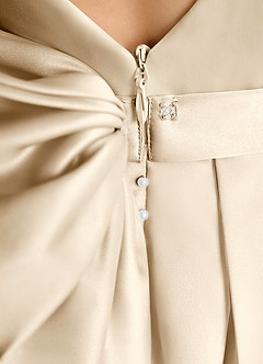 Azazie Cherry Flower Girl Dresses Champagne Champagne Ball-Gown Pleated Matte Satin Dress image6