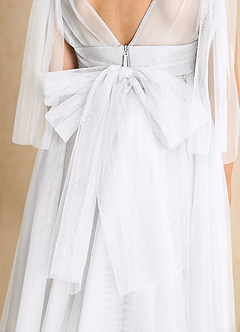 Azazie Dori Robe Demoiselle D'honneur Fillette Robe Trapèze en Tulle Rayé Blanc image7