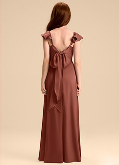 Azazie Everett Junior Jurk van Stretch Satijn met A-Lijn Boog Kastanjebruin image2