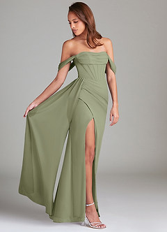 Azazie Amyra Bridesmaid Dresses Pistachio Sheath Off the Shoulder Chiffon Convertible Dress image3