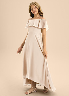 Azazie Maggie Junior White Alabaster A-Line Off the Shoulder Chiffon Dress image4