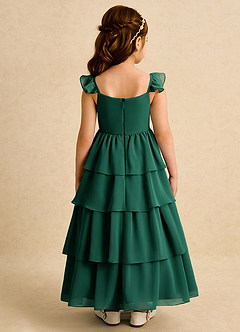 Azazie Boba Blumenmädchenkleider A-Linie Rechteckiger Ausschnitt Chiffon Kleid Smaragd image2