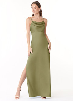 Azazie Esmee Final Sale Terracotta A-Line Pleated Stretch Satin Dress image1
