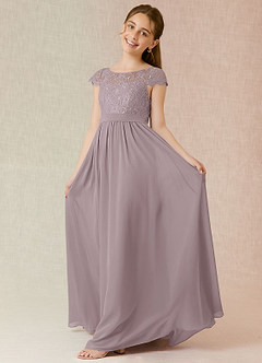 Azazie Silvermist Junior A-Linie Plissee Chiffon Kleid Dämmerung image3