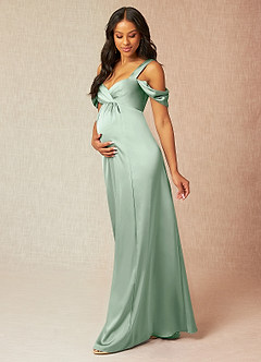 Azazie Rhea vestidos de dama de honor de maternidad Vestido de Corte En A Off The Shoulder Plisado Hasta el suelo Satén Elástico image3