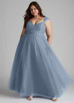 Azazie Luxi Bridesmaid Dresses Dusty Blue A-Line Pleated Tulle Dress image6