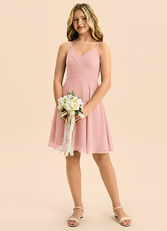 Azazie Avelina Junior Rosette A-Line Pleated Chiffon Dress image1