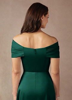 Azazie Amelia Mother of the Bride Dresses Emerald A-Line Off the Shoulder Stretch Satin Dress image8