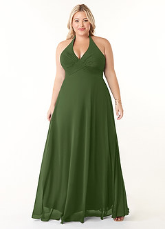 Azazie Tessie Bridesmaid Dresses Olive A-Line V-Neck Pleated Chiffon Dress image6