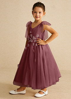 Azazie Minia Jurken voor bloemenmeisjes A-Lijn Jurk van Mat Satijn Boog Woestijnroos image5