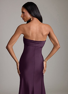 Azazie Saylor Vestidos de damas de honor Vestido de Ciruela de Satén Elástico de Corte Sirena con Sin tirantes image6