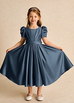 Azazie Miriam Flower Girl Dresses Neptune Ball-Gown Pleated Matte Satin Dress image5