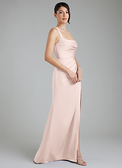 Azazie Sierra Bridesmaid Dresses Blushing Pink A-Line Corset Stretch Satin Dress image3