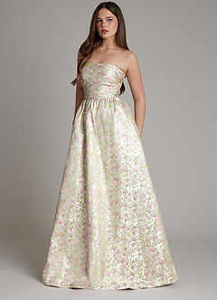 Azazie Jaliya Klänningar att prova hemma Klä av A-Linje i Blommig Jacquard Korsett Rodnande Blomma image7