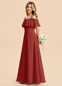 Azazie Maggie Junior Terracotta A-Line Off the Shoulder Chiffon Dress image3