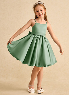 Azazie Davine Flower Girl Dresses Matcha A-Line Spaghetti Strap Matte Satin Dress image2