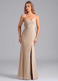 Azazie Wynni Bridesmaid Dresses Taupe Mermaid Corset Chiffon Dress image4