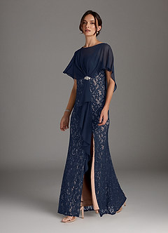 Azazie Lemus Mother of the Bride Dresses Dark Navy Taupe Sheath Sequins Chiffon Dress image4
