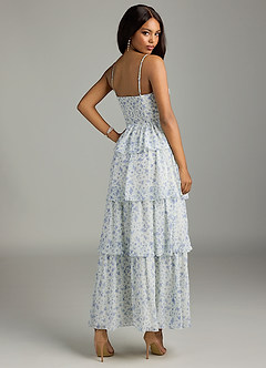Azazie Kaiden Bridesmaid Dresses Blue And White Ditsy Floral A-Line Sweetheart Neckline Chiffon Dress image4