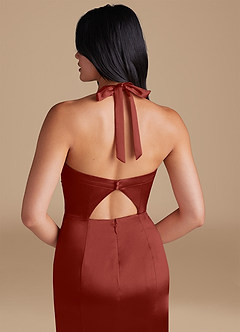 Azazie Emeria Bridesmaid Dresses Terracotta Sheath Side Slit Metallic Satin Dress image4