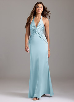 Azazie Valerie Bridesmaid Dresses Sky Blue Mermaid Pleated Stretch Satin Dress image3