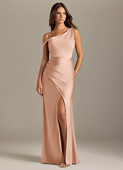 Azazie Madelyn Bridesmaid Dresses Rose Gold Mermaid Off the Shoulder Stretch Satin Convertible Dress image8