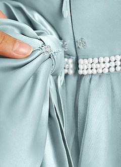 Azazie Firefly Robe Demoiselle D'honneur Fillette Robe Trapèze en Mat Satiné Arc Brume image8