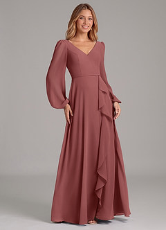 Azazie Simone Abiti da Damigella Abito A-Line in Chiffon Manica Lunga Ametista image4