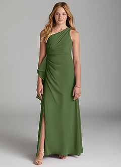 Azazie Maive Junior Olive A-Line Pleated Chiffon Dress image2