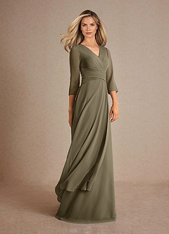 Azazie Mayfield vestidos de madre de la novia Vestido de Verde Sauce de Gasa de Corte En A con Plisado image2