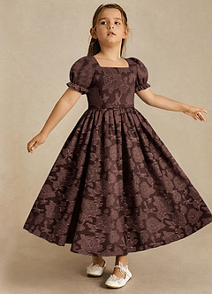 Azazie Joss Flower Girl Dresses Ganache A-Line with Sleeves Floral Burnout Dress image3