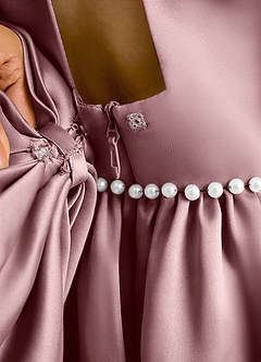 Azazie Daisies Flower Girl Dresses Dusty Rose Ball-Gown Bow Matte Satin Dress image8
