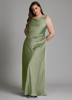 Azazie Nerine Bridesmaid Dresses Pistachio A-Line Pleated Stretch Satin Dress image10