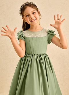Azazie Toffee Flower Girl Dresses Pistachio Ball-Gown Bow Matte Satin Dress image6