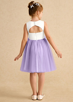 Azazie Louisa Robe Demoiselle D'honneur Fillette Robe Trapèze en Tulle Sans manches Ivoire Lilas image2