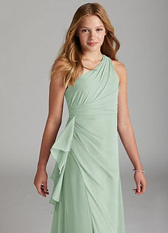 Azazie Maive Junior Agave A-Line Pleated Chiffon Dress image4