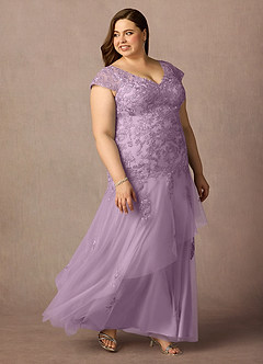 Azazie Romy vestidos de madre de la novia Vestido de Glicinia de Tul de Sirena con Cuello en V Lentejuelas image10